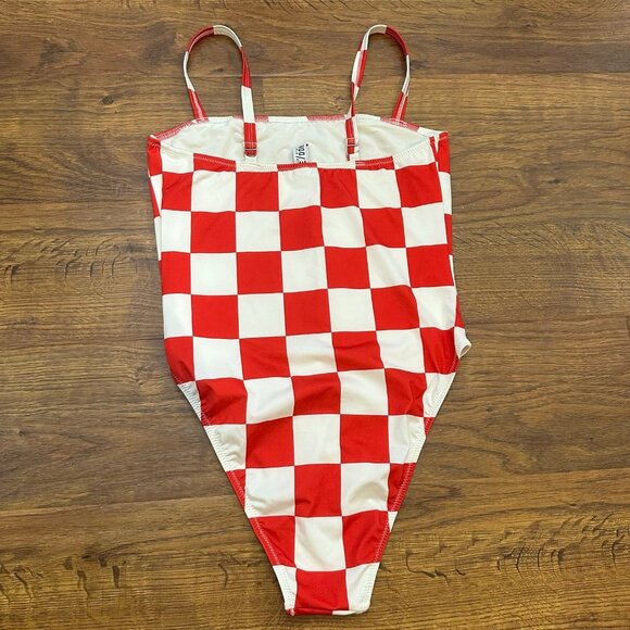 Solid & Striped RE/DONE Malibu Red White Check Retro Hi-Cut Swimsuit - Picture 3 of 5